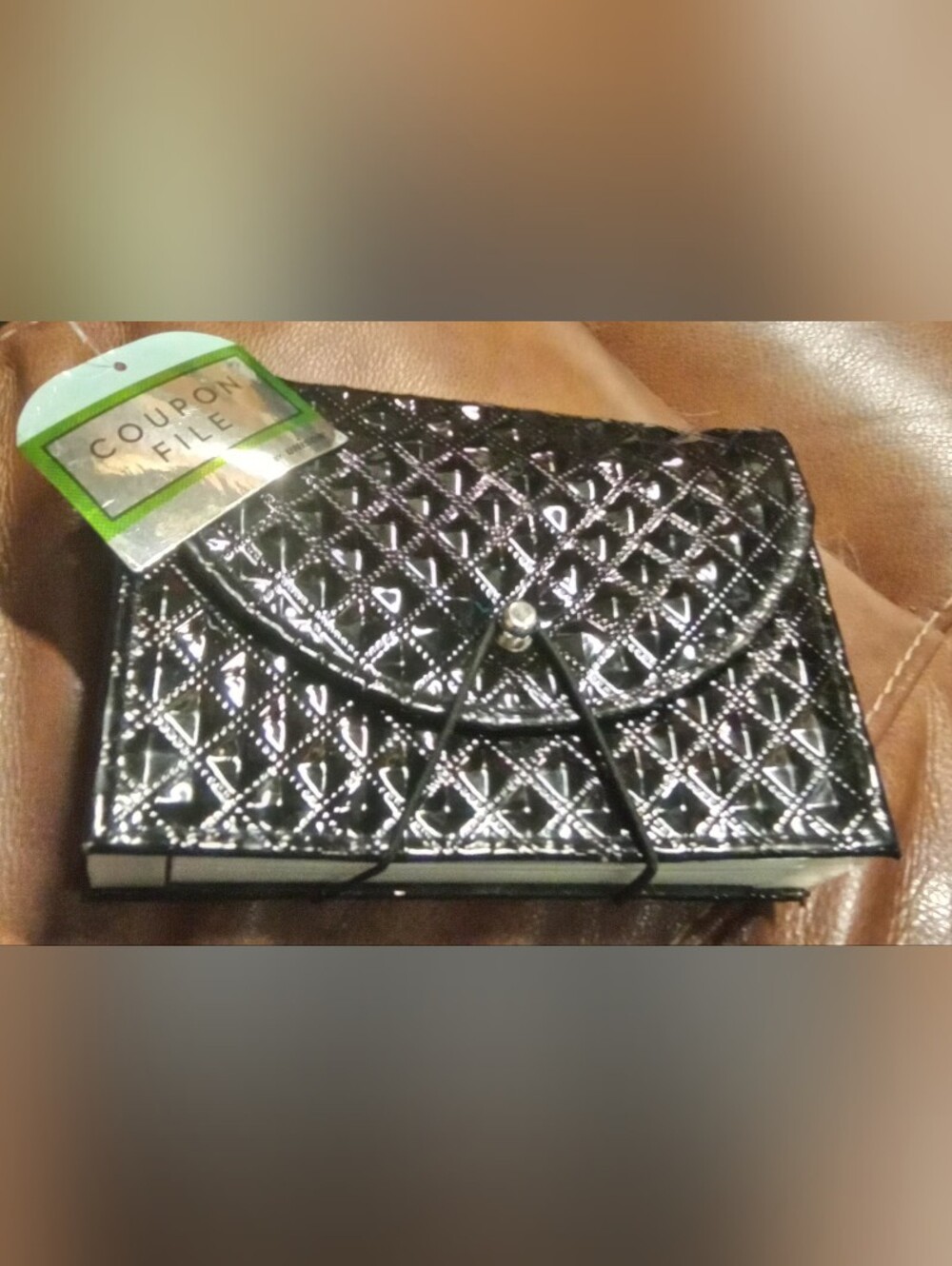Quilted Patent Foldover Wallet Clutch in Black Coupon File
